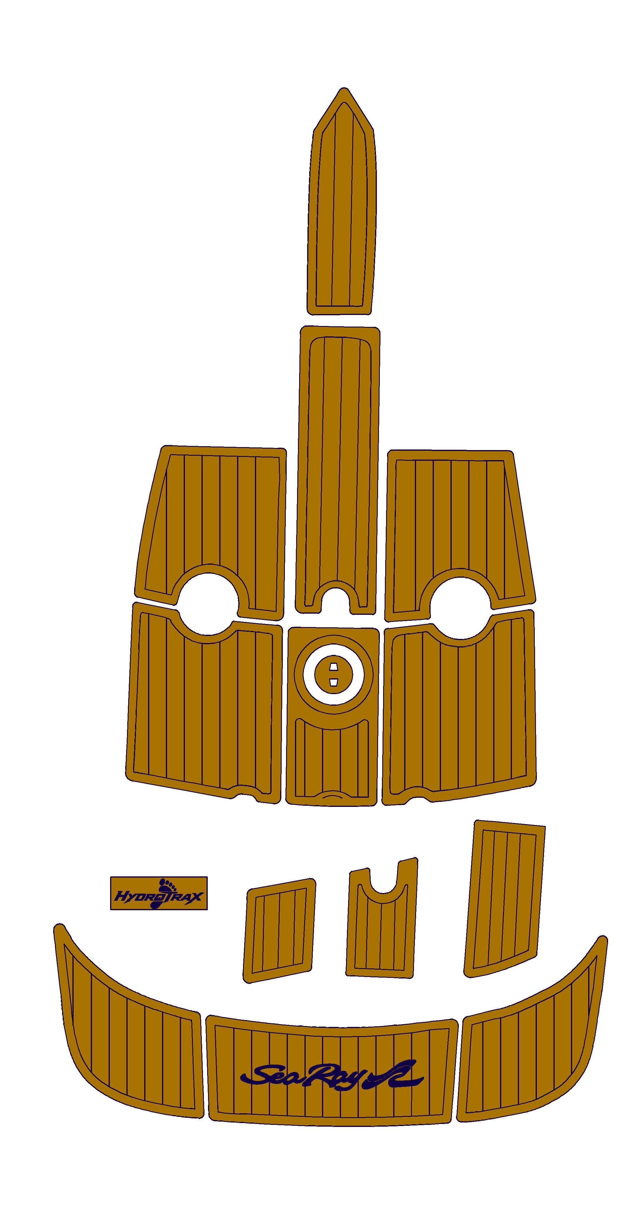 Coloured Sea Ray panel design, with teak lines and the Sea Ray name on the swim platform